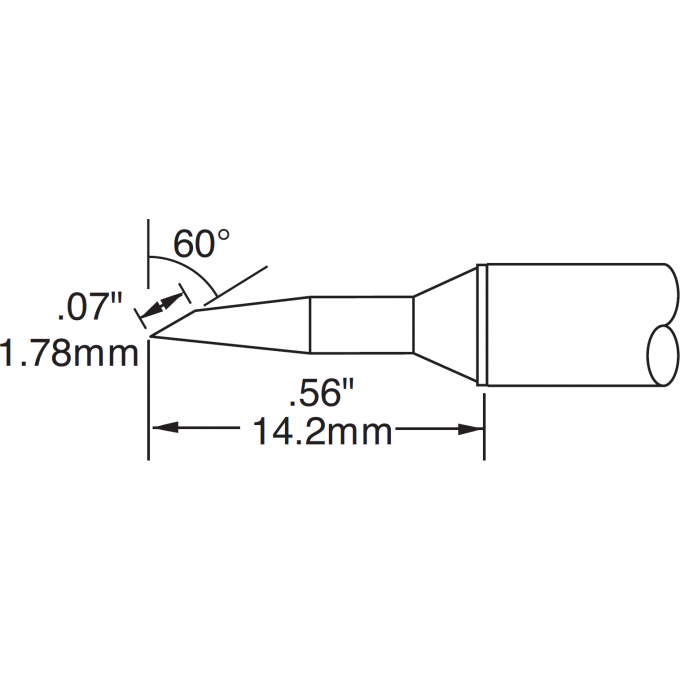 Жало паяльное скос 60° удлиненное METCAL для CV/MX 1.78 × 14.2 мм CVC-5BV6018R