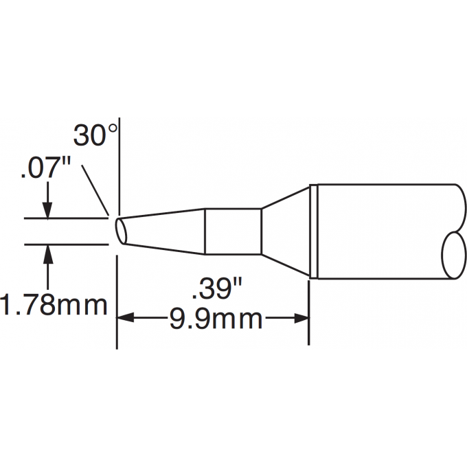 Жало паяльное METCAL для CV/MX скос 30° 1.78 × 9.9 мм CVC-5BV6018S