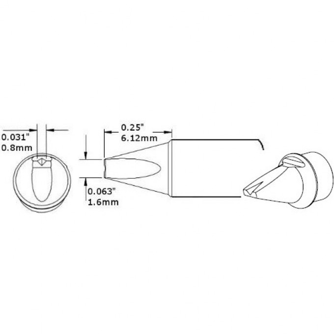 Паяльное жало METCAL клин с выемкой для CV/MX 1.6 × 6.12 мм CVC-9VG0016A
