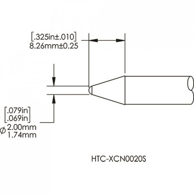 Жало паяльное METCAL коническое прямое 2 мм для CV/MX-HTD HTC-7CN0020S