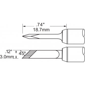 Жало паяльное METCAL для PS900 косой нож удлиненное 3 × 18.7 мм SCV-DRK30AR