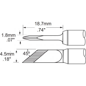 Жало паяльное косой нож удлиненное METCAL для PS900 4.5 × 18.7 мм SCV-DRK45AR