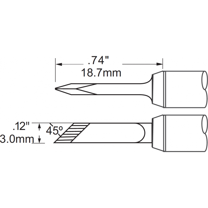 Жало паяльное METCAL для PS900 косой нож удлиненное 3×18.7 мм SFV-DRK30AR