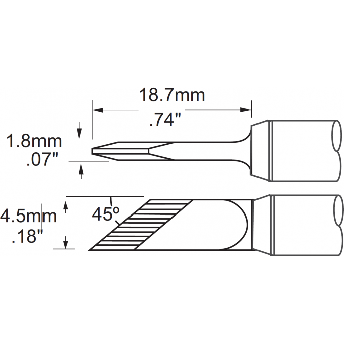 Паяльное жало METCAL для PS900 косой нож удлиненное 4.5 × 18.7 мм SFV-DRK45AR
