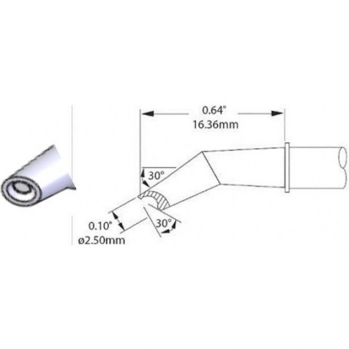 Жало паяльное METCAL для CV/MX миниволна изогнутое 30° 2.5 мм SMC-5HF3025S