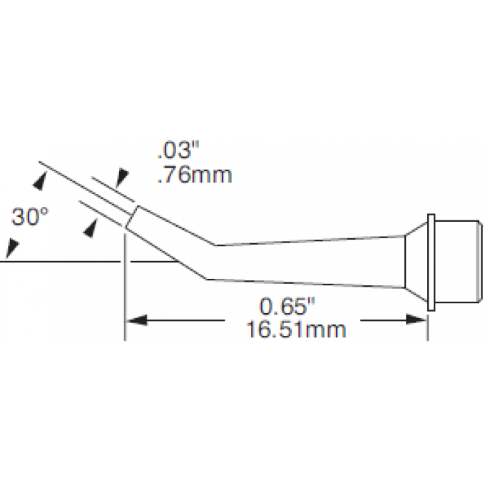 Жало паяльное METCAL коническое изогнутое для CV/MX 0.76 × 16.51 мм SMC-6HK0008S
