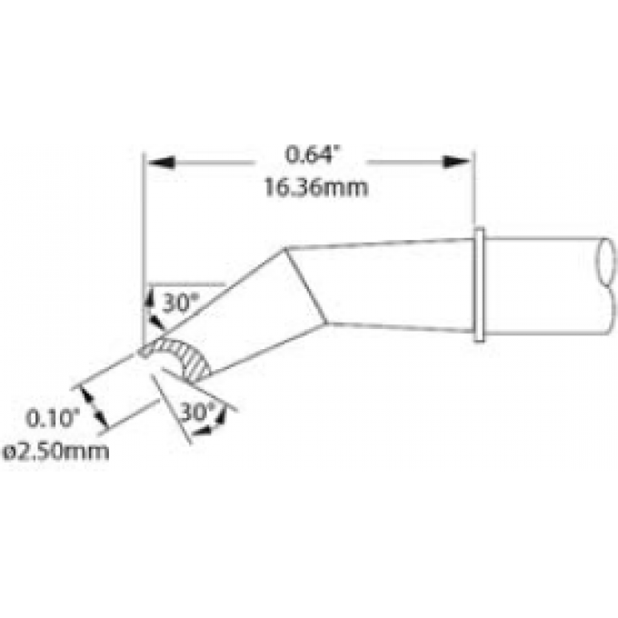 Жало паяльное METCAL для MX миниволна с углублением изогнутое 2.5 × 16.36 мм SMTC-0183