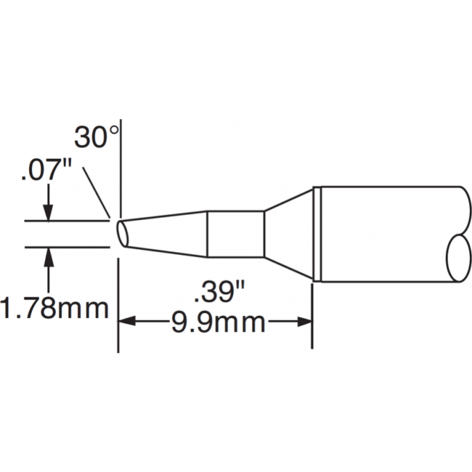 Жало паяльное коническое со скосом 30° METCAL для MX 1.78 × 9.9 мм STTC-035
