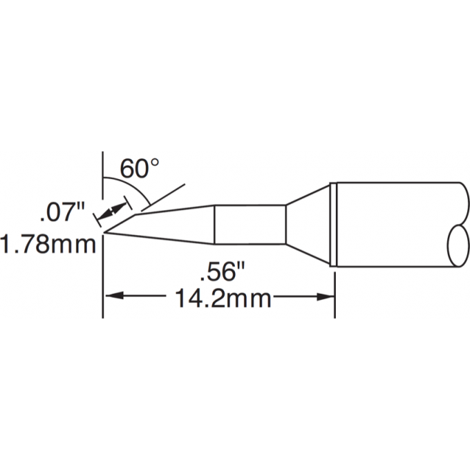 Жало паяльное коническое со скосом METCAL для MX 1.78 × 14.2 мм STTC-047