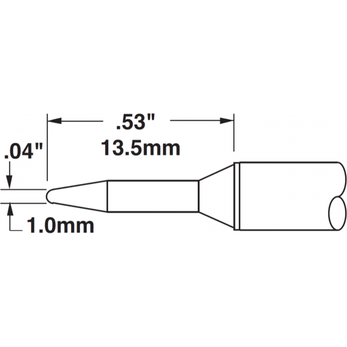 Жало паяльное коническое тонкое METCAL для MX 1.0 × 13.5 мм STTC-101