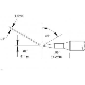 Жало паяльное коническое со скосом METCAL для MX 1.00 × 14.2 мм STTC-146