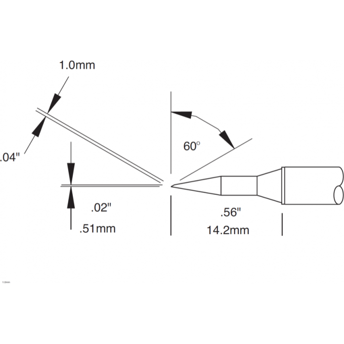 Жало паяльное коническое со скосом METCAL для MX 1.00 × 14.2 мм STTC-146
