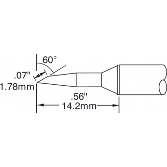 Жало паяльное коническое со скосом METCAL для MX 1.78 × 14.2 мм 60° STTC-147