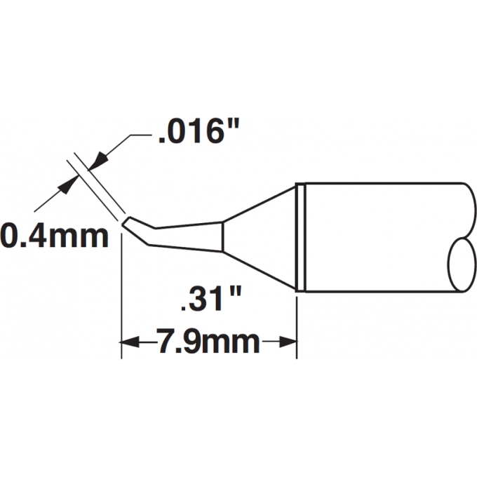 Жало паяльное коническое тонкое изогнутое 30° METCAL для MX 0.4 × 7.9 мм STTC-526