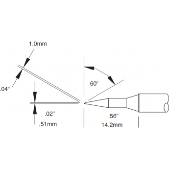 Жало паяльное коническое со скосом 60° удлиненное METCAL для MX 1.00 × 14.2 мм STTC-546