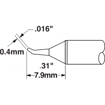 Жало паяльное коническое изогнутое 30° METCAL для MX 0.4 × 7.9 мм STTC-826