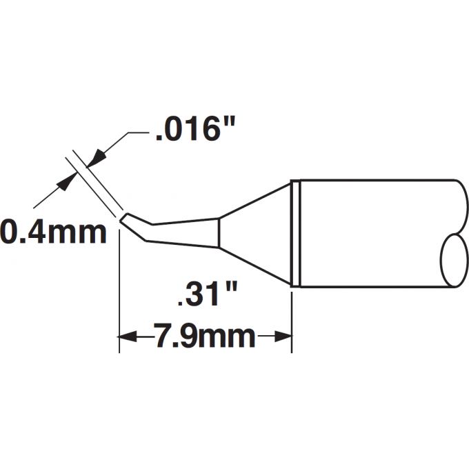 Жало паяльное коническое изогнутое 30° METCAL для MX 0.4 × 7.9 мм STTC-826