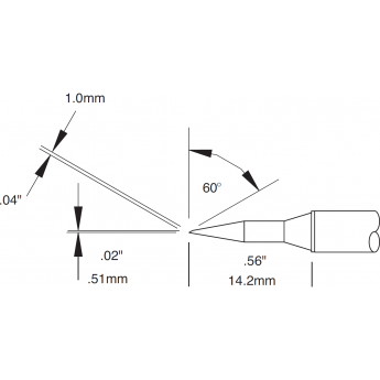 Жало паяльное коническое со скосом 60° удлиненное METCAL для MX 1.00 × 14.2 мм STTC-846