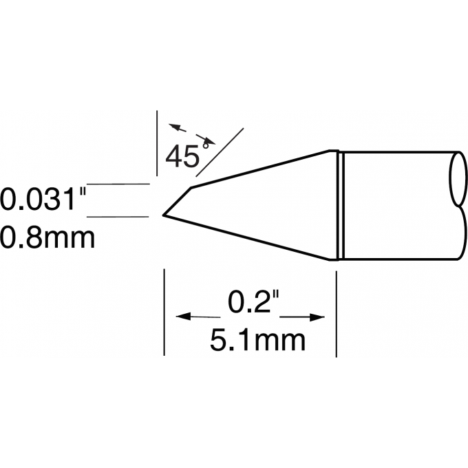 Жало паяльное METCAL для CV-UF миниволна 45° 0.8 × 5.1 мм UFC-6HF5108S