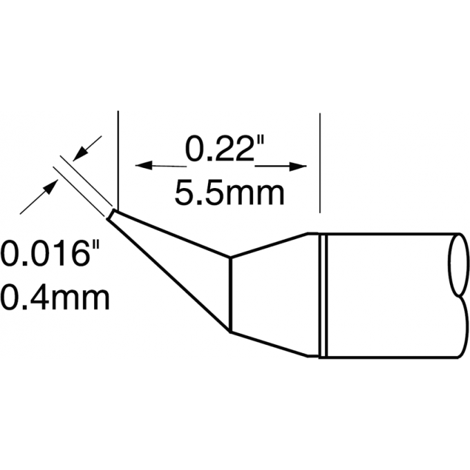 Жало паяльное коническое изогнутое METCAL для MX-UF 0.4 × 5.5 мм UFTC-6CNB04
