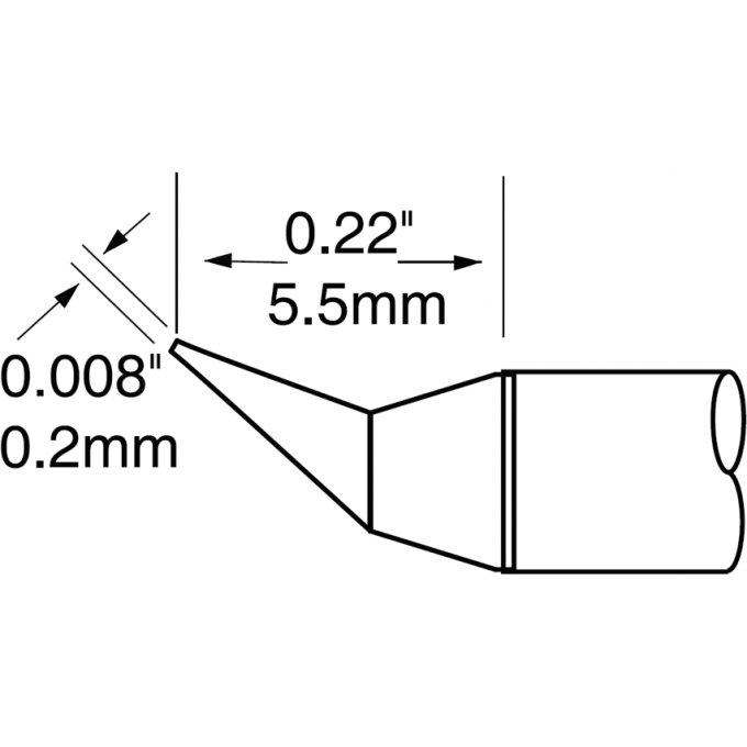 Жало паяльное коническое изогнутое METCAL для MX-UF 0.2 × 5.5 мм UFTC-7CNB02